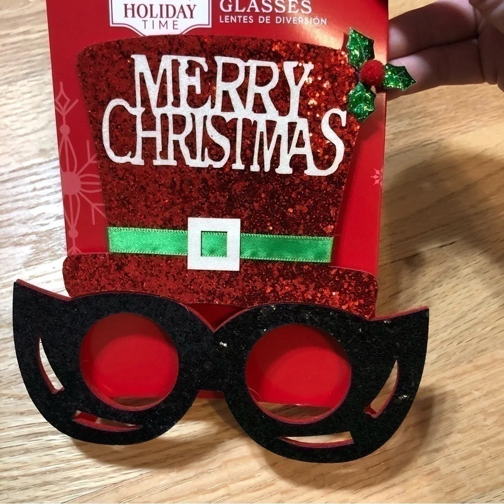 Merry Christmas Adult Novelty Glasses NEW Glitter Red Green